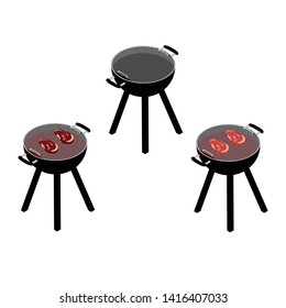 Barbecue grill set isolated on white background. BBQ party. Summer time. Meat restaurant at home. Cooking outdoors