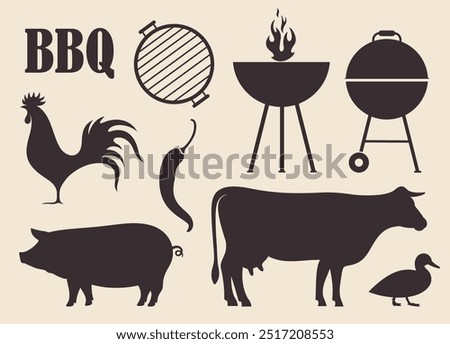 Barbecue grill set. Isolated barbecue grill on vintage background