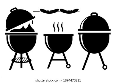 Barbecue grill set. Grill and sausages black icons. Vector illustration