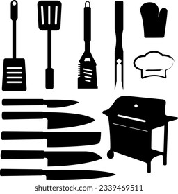 Barbecue grill set silhouette, bbq party
