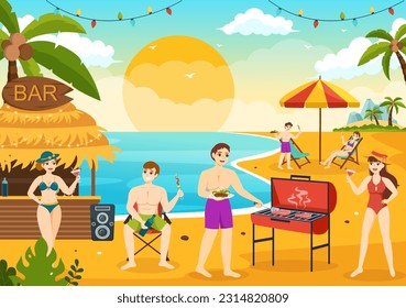 Ilustración de vectores de parrilladas y parrilladas personas parrilladas o fiesta de barbacoa en el parque en Festival y plantillas dibujadas a mano de cocina de verano