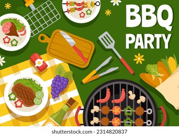 Ilustración de vectores de parrilladas y parrilladas personas parrilladas o fiesta de barbacoa en el parque en Festival y plantillas dibujadas a mano de cocina de verano