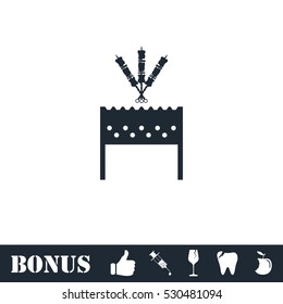 Barbecue grill with shashlik icon flat. Vector illustration symbol and bonus pictogram