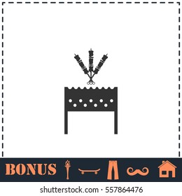 Barbecue grill with shashlik icon flat. Simple vector symbol and bonus icon