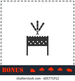 Barbecue grill with shashlik icon flat. Simple vector symbol and bonus icon