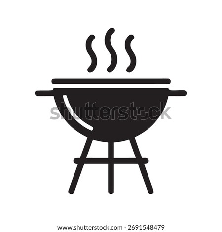 Barbecue grill solid icon for outdoor cooking party and summer picnic food preparation equipment vector symbol of charcoal bbq for steak and meat roast