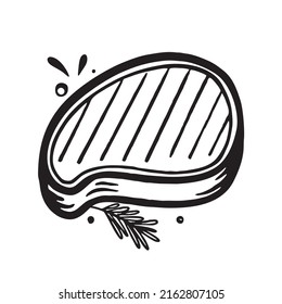 Barbecue grill steak hand-drawn. Restaurants cooking doodle. Vector 