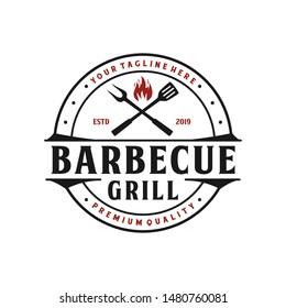 Barbecue grill, steak house vintage logo design
