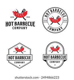 Barbecue grill, steak house vintage logo design with editable vector file