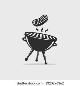 Barbecue grill with steak on fire vector icon illustration