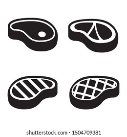 Barbecue grill steak vector icon set, grilled and raw meat