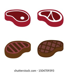 Barbecue grill steak vector icon set, grilled and raw meat