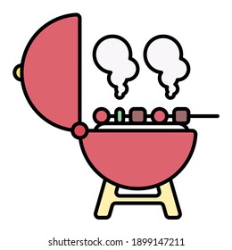 barbecue grill in summer using soft color and filled line style