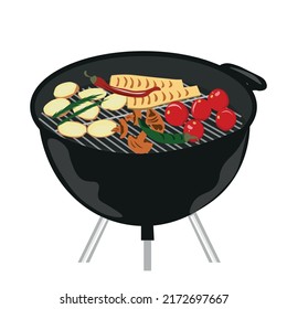 Barbecue grill with tasty vegetables on white background