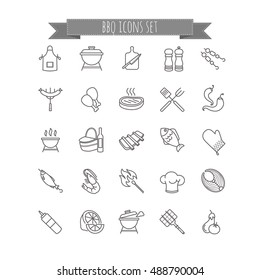 barbecue and grill thin line icons