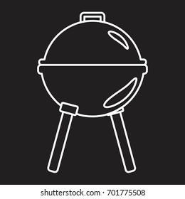 Barbecue grill in thin line style icon vector illustration for design and web isolated on black background. Barbecue grill vector object for labels