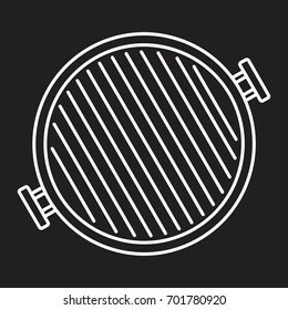 Barbecue grill in thin line style icon vector illustration for design and web isolated on black background. Barbecue grill vector object for labels