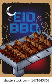 Barbecue grill tikka poster with grill menu template 