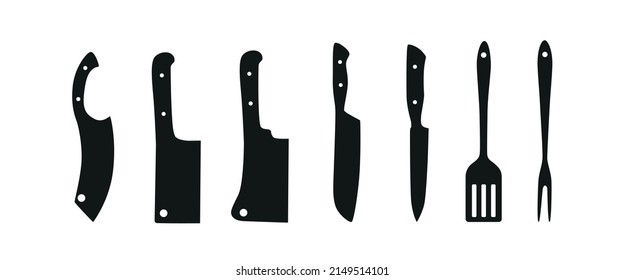 Barbecue, grill tools set. Vector stock illustration isolated on white background for design packaging, logo, menu in restaurant, butcher shop. EPS10