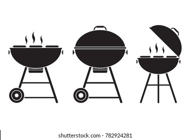 Barbecue Grill Vector Icon In Outline Design. Opened Bbq Logo Or Label Template.