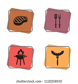 Barbecue grill vector icon set, steak, fork, grill with fire and sausage icons