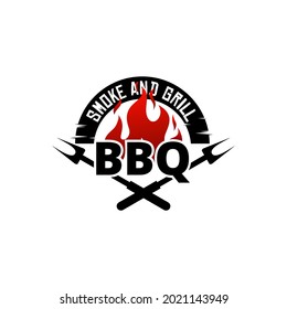 Barbecue grill vector logo design with fire vector