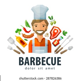 barbecue, grill vector logo design template. fresh food, chef or picnic icon. flat illustration
