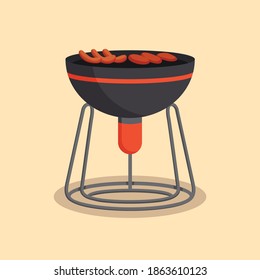 Barbecue or grillbarbecue. Picnic camping cooking. BBQ party. Traditional cooking food, restaurant menu icon. Grill on hot coals. Charcoal grills with delicious grilled meat or sausages