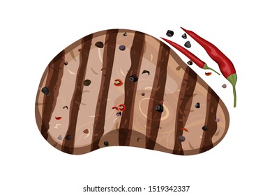 Barbecue grilled meat with chili pepper. White background. Vector illustration.