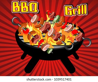 barbecue grilled vector on fire background food for summer