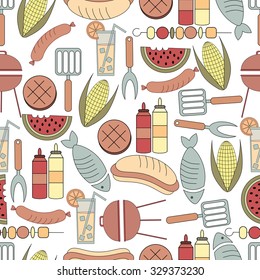 Barbecue, grilling vector seamless pattern. Flat design. Vector illustration.
