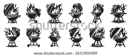 Barbecue grills with flames grilling fire