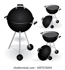 Barbecue grills isolated set. Charcoal kettle grills. 
BBQ party symbol. Round barbecue grill vector icons.