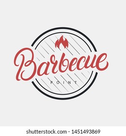 Barbecue hand written lettering logo, label, badge, sign, emblem for barbecue, grill restaurant, steak house, meat store. Modern brush calligraphy. Vintage retro style. Vector illustration.