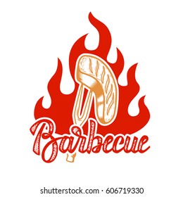 Barbecue hand written lettering logo, label, badge. Emblem for  restaurant, cafe. Isolated on white background. Vector illustration.