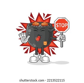 The Barbecue Holding Stop Sign. Cartoon Mascot Vector