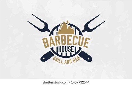 Barbecue house logo template. BBQ, barbecue, grill and bar logo, label, badge. Vector illustratin