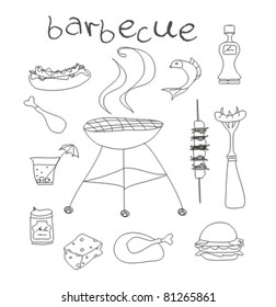 Barbecue icon doodle vector set