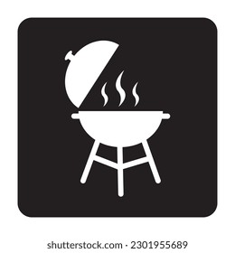 Icono de parrillada, icono de parrilla, ilustración vectorial de barbacoa aislada en fondo negro