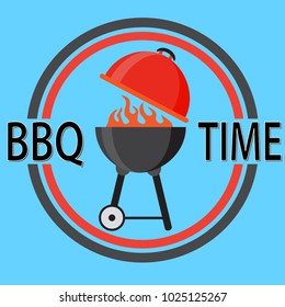 Barbecue icon. Outdoor barbecue grill round shape. Flat design, vector.