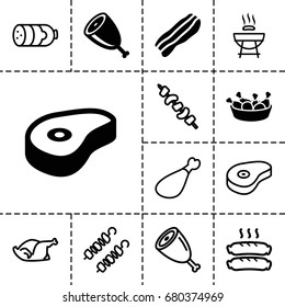 Barbecue icon. set of 13 filled and outline barbecue icons such as chicken leg, beef, bacon, meat, sausage, chicken, kebab, meat leg