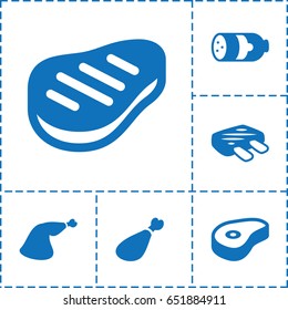 Barbecue icon. set of 6 barbecue filled icons such as sausage, meat leg, beef
