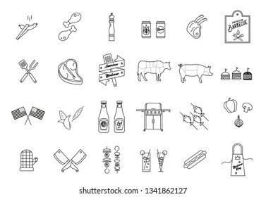 Barbecue icon set bw
