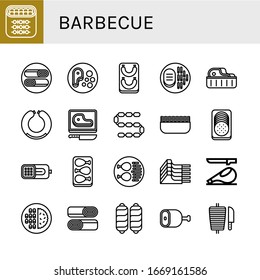 barbecue icon set. Collection of Shish kebab, Shawarma, Steak, Sausage, Minced meat, Ham, Chicken leg, Mutton, Meat icons