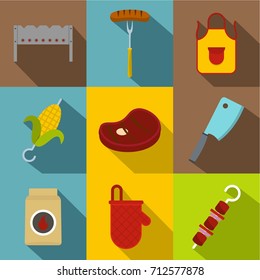 Barbecue icon set. Flat style set of 9 barbecue vector icons for web design