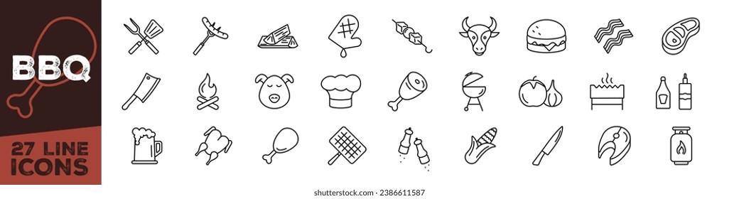 Barbecue icon. Barbecue icon set. Linear style.