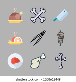 barbecue icon set. vector set about meat, kebab, chicken and steaks icons set.