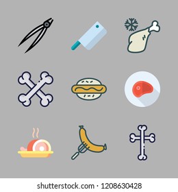 barbecue icon set. vector set about tongs, hot dog, bones and meat icons set.