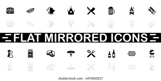 Barbecue icons - Black symbol on white background. Simple illustration. Flat Vector Icon. Mirror Reflection Shadow. Can be used in logo, web, mobile and UI UX project.