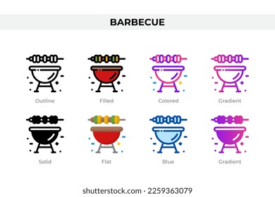 Barbecue icons in different style. Barbecue icons set. Holiday symbol. Different style icons set. Vector illustration